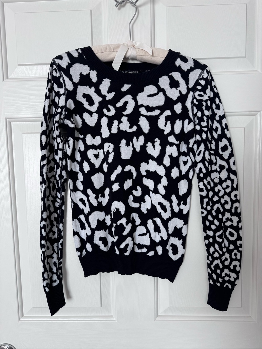Express Black and White Leopard Crewneck Sweater